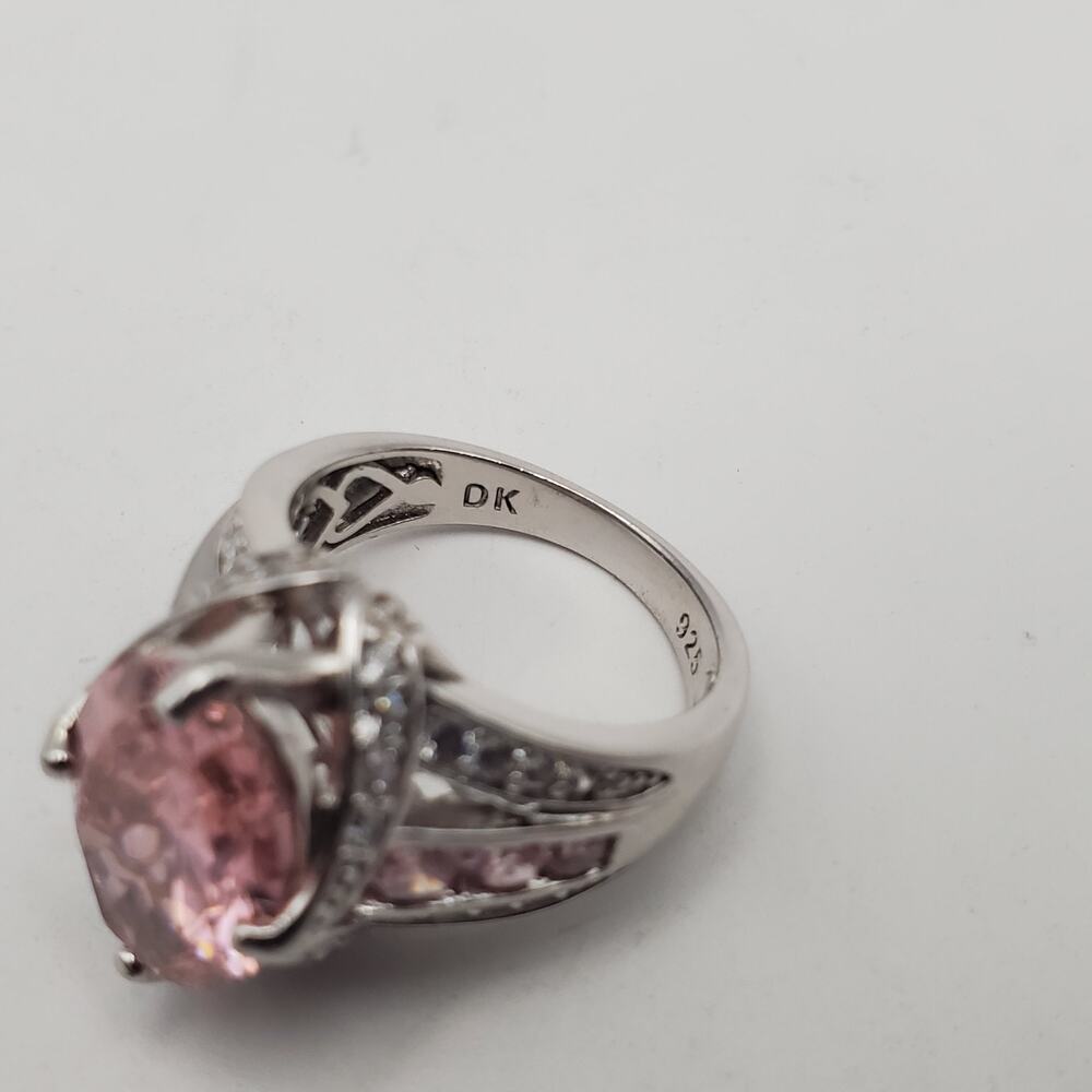DK Sterling Silver 925 Pink Kunzite & Clear CZ Stone Ring - Size 7 - Picture 11 of 14